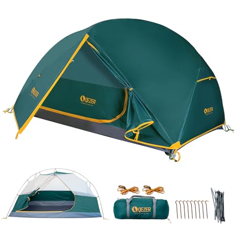 QEZER Camping Tent, Ultralight Dome Tent, Waterproof and Windproof, Suitable for Three/Four Seasons, Compact Size, Ideal for Hiking, Camping and Outdoor Activities (Green, inside 220 * 90 * 115)