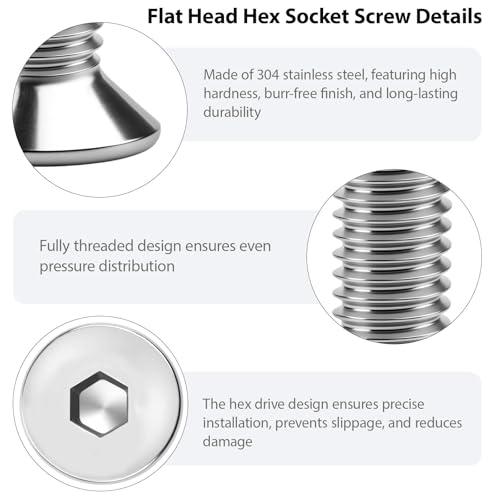 XRXYMQ 50 Stück Senkkopfschrauben M5 x 20 mm Senkkopfschrauben Edelstahl 304 Senkkopf Innensechskant Edelstahl Schrauben mit Innensechskant Schlüsseln Elektrischer Schraubendreherkopf