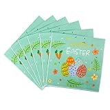 Happy Easter Napkins - Colorful Eggs Flowers Paper Napkins, Disposable Green Dinner Napkins for East