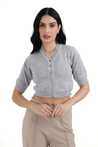 Image of Women Winter Wear V-Neck Half Sleeves Regular Fit Woollen Blouse