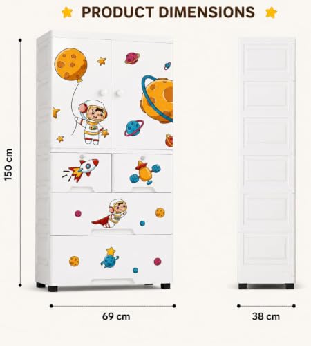 Image of HIWARE Premium Modular Wardrobe for Bedroom, Kids Room and Home | Spacious Clothes Storage Cabinet with Drawers and Shelves | Modern Stylish Design, Heavy Duty, Multiuse Organizer - 18142-Astronut