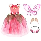 TYHTYM Green Tinkerbell Fairy Costumes Little Girls Rosetta Fancy Dress Up Kid Halloween Birthday With Butterfly Wings Headband (Pink, 2-3 T)