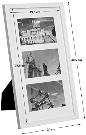 SONGMICS Triple Picture Frame, Photo Frame for Three 10 x 15 cm (4 x 6 Inch) Photos, Wall Mounted or Table Top Display, MDF, Glass Front, White RPF006W01
