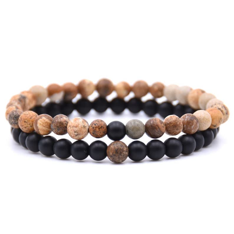 Bracelet couple en jaspe et onyx mat 6mm | LKBEADS perles rondes