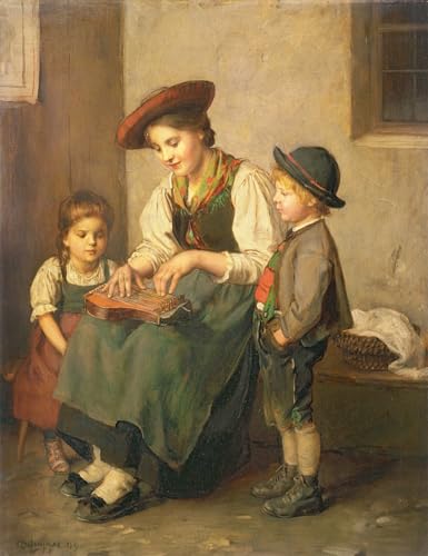 Tableau joueur de cithare Defregger de 60x90cm pour art mural de chambre vintage