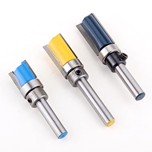 Fresa de mango de carburo sólido ， Paquete de 3 brocas for fresadora con plantilla de corte al ras de carburo, vástago de 1/4, hoja de 1/2 de diámetro