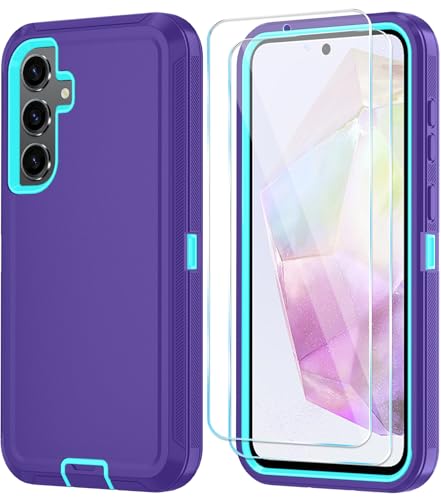 Qinmay Phone Case for Samsung Galaxy A36 5G Case with HD Screen Protector, Heavy Duty Shockproof & Dropproof 3-Layer Cover Phone Case for Galaxy A36,PurpleSkyBlue
