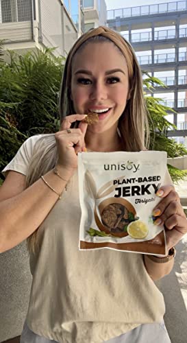 Unisoy Plant Based Jerky - [3.5 Oz Bag] Teriyaki - High Protein Vegan Jerky Snacks - Sustainable, Non-Gmo, Low Sodium Vegan Food With A Classic Jerky Taste And Texture (3-Pack) #TOP5