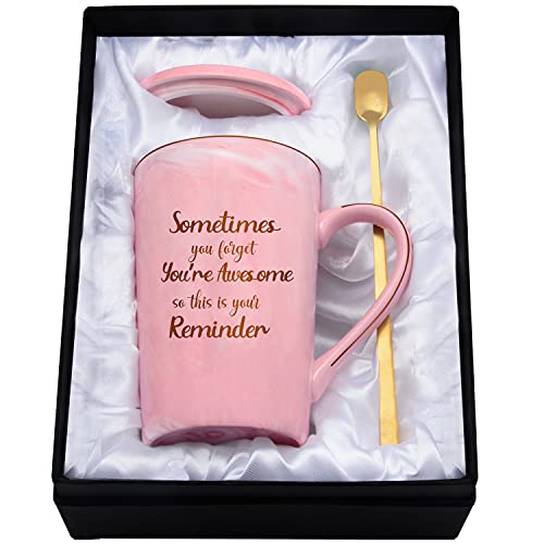 Thank You Gifts for Women, Sometime You Forget You re Awesome So This Is Your Reminder Mug Birthday Graduation Inspirational Retirement Gifts for Women Her Friends Sister Ceramic Marble Mug 14Oz Pink