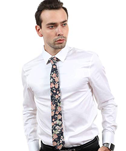 Image of JESLANG Men's Cotton Printed Floral Tie 2.56 inch Skinny Narrow Necktie Various Designs