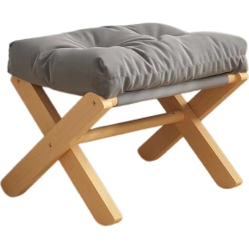 Giawkca 足置き台 椅子 デスク下 オットマン ソリッドウッド フットスツール 靴交換低いスツール 取り外し可能 多機能 折りたたみ可能 クッション ふわふわ 高反発 (グレー)