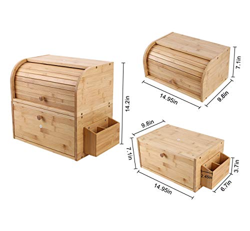 Izlif Natural Bamboo 2 Layer Bread Boxes Rolltop For Kitchen Food Storage Removable Layer Large Capacity Bread Keeper With Silverware Basket #TOP4