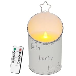 CVHOMEDECO Vintage Galvanized Can Flameless LED Candle Real Wax in Antique Galvanized Jar FFF Flickering Candle with Remote Control for Tabletop Wall Decor H 8 Inch Cream