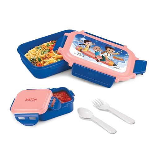 Image of MILTON Sherry Tiffin (Bheem) Lunch Box for Kids Boys & Girls with Leak-Proof Inner Container| Food Grade,BPA Free,Compact & Durable Snacks Box for Kids I Plastic Spoon & Fork, 520 ml, Blue
