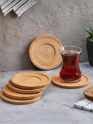 6Adet Bambu Çay Tabağı, Çay Bardağı Altlığı, Estetik Sunum Sunumluk, Doğal Malzeme, Çevre Dostu ve Şık Tasarım (Yuvarlak)