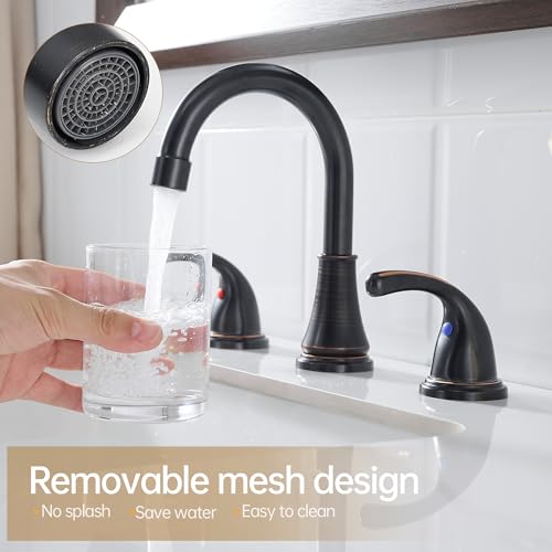Image of Bathroom Sink Faucet FRANSITON Centerset 8 Inch 2 Handle Bathroom Sink Faucet Lead-Free with Pop-up Drain Stopper and Supply Hoses (Oil Rubbed Bronze, 8 Inch)