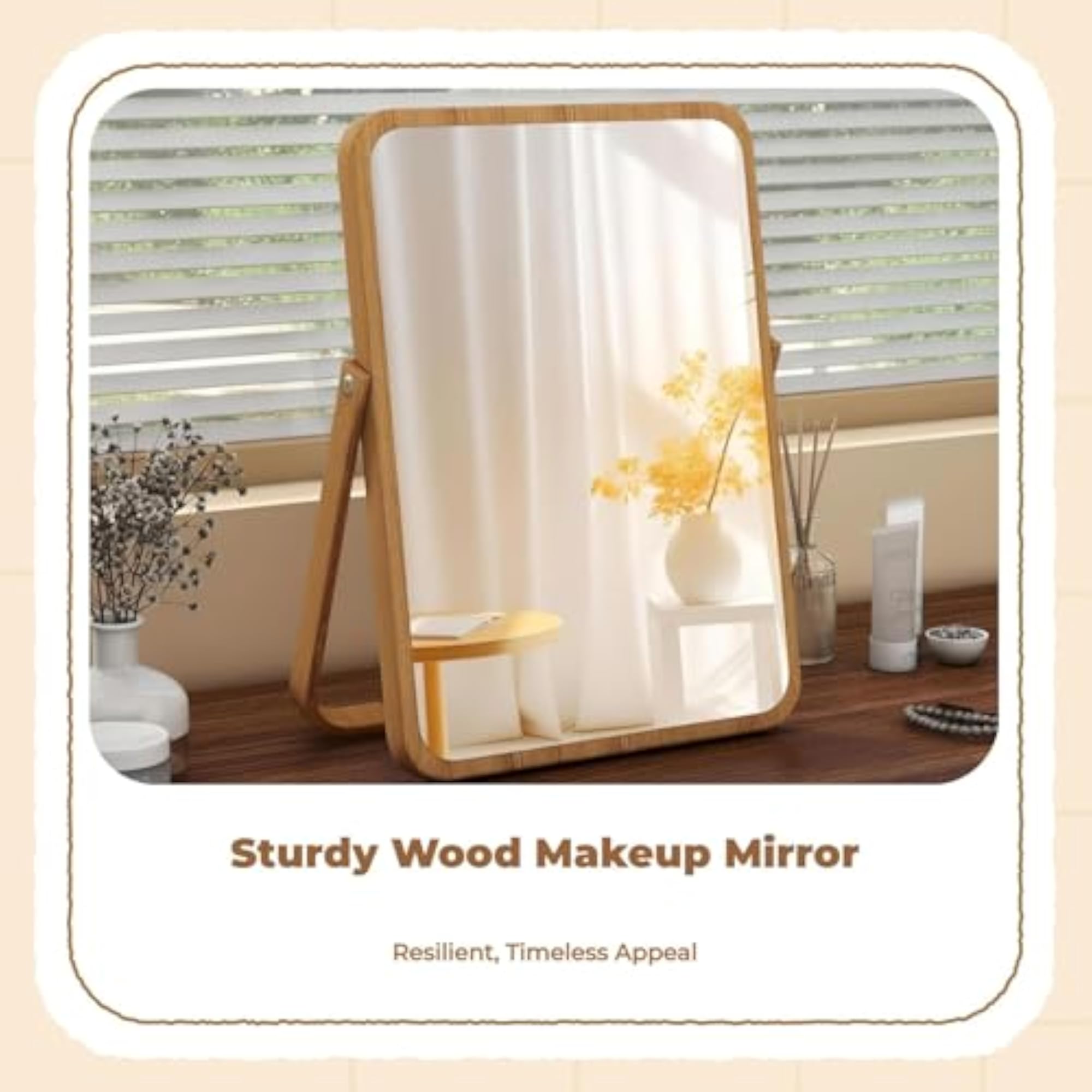 Sturdy Wood Folding Desktop Vanity Mirror, Walnut