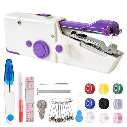 Handheld Sewing Machine for Beginners Daily Easy Use, Mini Sewing Machine for Quick Stitching with Sewing Kits Suitable for Home,Travel,DIY (Purple)