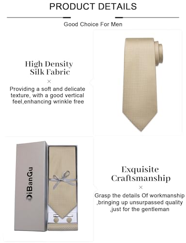 Image of DiBanGu Mens Silk Necktie Solid Color Tie and Pocket Square Cufflink Tie Clip Set Woven Plain Ties for Men Wedding Party