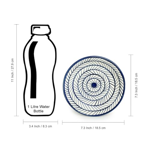 Image of ExclusiveLane 'Indigo Chevron' Hand-Painted Ceramic Quarter Plates Set of 4 Ceramic (Set of 4, 7 Inch, Microwave Safe) | Ceramic Plates for Serving Plate for Snacks Starter Plate Half Side Plates