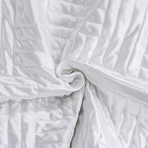 Ntbay 3 Pieces Silk Satin 106X92 King Quilt Set, Geometric Pattern Bedspread Luxury Quilted Coverlet Set For All Seasons(1 Quilt, 2 Pillow Shams), White #TOP2