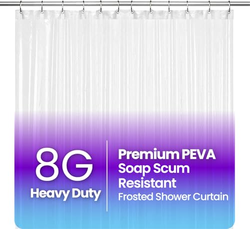 LiBa PEVA 8G Shower Curtain Anti-mold Water-repellent Bathtub Curtain with 12 Shower Curtain Rings Frosted 72" W x 84" H