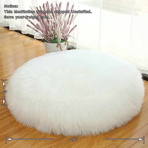 Asuprui Unstuffed Floor Pillow Meditation Cushion(No Filler) Large Floor Cushion For Sitting Fluffy Floor Seat Cushion Fuzzy Oversized Seat Pillow For Adult 24X24X6 Inch White Round Cover Only #TOP7