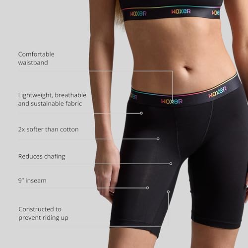 Image of Woxer Womens Boxers - Biker 9 inch Boy Shorts Underwear for Women, Modal Boxer Briefs, Chafe Free, Womens Underwear
