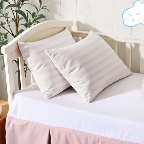Image of 100% Cotton Toddler Pillow Protectors with Invisible Zipper, 600 Thread Count Sateen Wave Soft Breathable Hypoallergenic Nursery Pillowcases for Kids, 13x18 Inches, Set of 2
