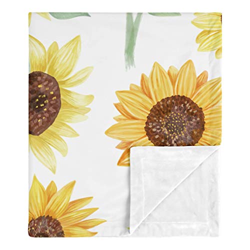 Image of Sweet Jojo Designs Sunflower Baby Girl Receiving Security Swaddle Blanket for Newborn or Toddler Nursery Car Seat Stroller Soft Minky - Yellow, Green and White Farmhouse Watercolor Flower