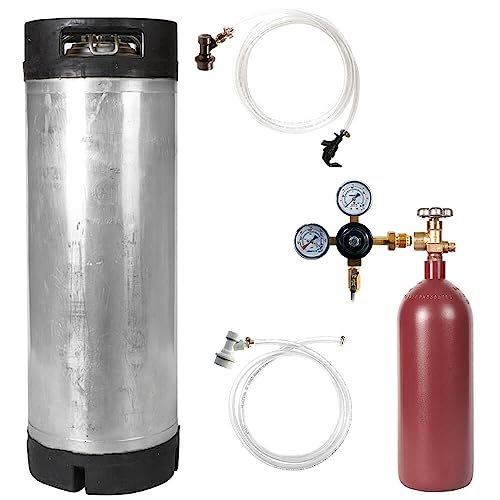 Varies Keg Kit with 5 Gallon Ball Lock Keg, 20 cuft Steel Nitrogen Cylinder, Regulator, and All Accessories