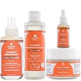 Nature Spell Vitamin C & Fruit AHA Brightening Skincare Set, Face Wash, Toner, Serum & Face Cream, Hydrating & Refreshing, Vegan, Cruelty Free, Alcohol Free, Pack of 4