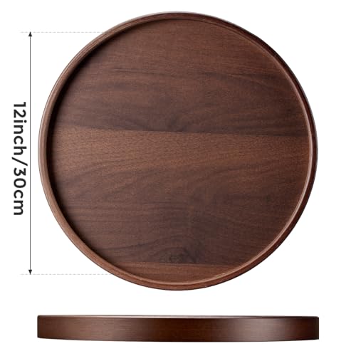 Round Bamboo Tray, 12 Inch Decorative Serving Tray with Walnut Finish Coffee Table Tray, Natural Bamboo Ottoman Tray for Vanity, Snacks, Vanity, Entryway & Home Decor - Image 2