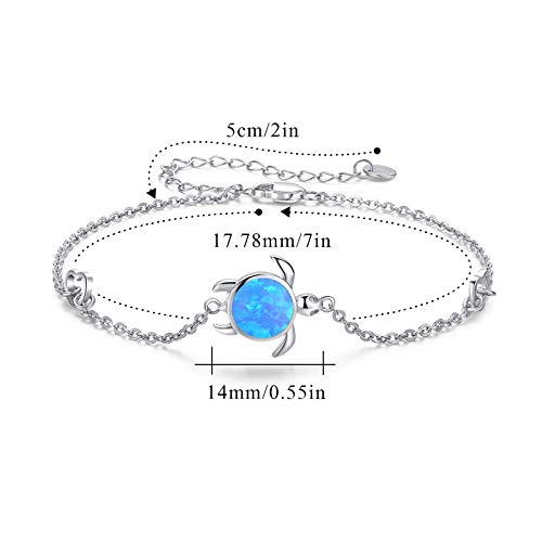 Cuoka Turtle Bracelet 925 Sterling Silver Opal Turtle Jewelry Sea Turtle Bracelet Ocean Nature Bracelet Turtle Gift For Her For Women (B-Blue Opal) #TOP3