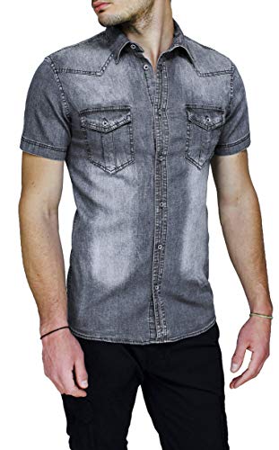 Chemise en jeans Evoga manches courtes casual slim fit tendance mode été homme - 2