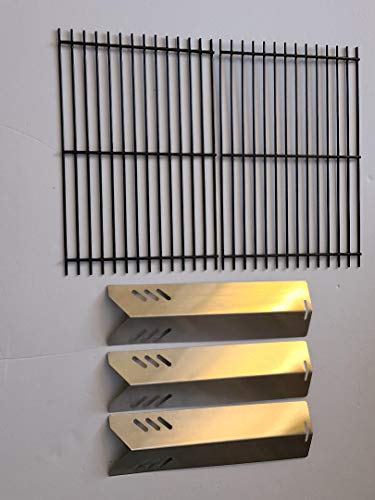 Outdoor Bazaar Set Of Porcelain Coated Cooking Grid And Three Stainless Steel Replacement Heat Plates For Master Cook 3 Burner Grill Model #TOP5