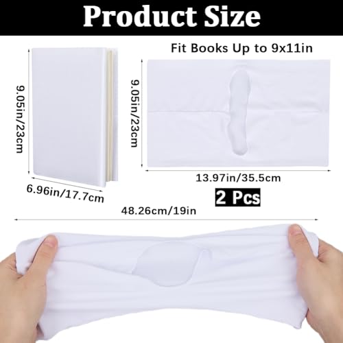 CRASPIRE 2Pcs White Stretch Book Cover Stretchy Book Covers 9 x 14in Wrap Sleeve Up to 9 x 11in Rectangle Elastic Cloth Washable Reusable Durable Protective Cover for Hardcover Book Paperback Textbook - Image 2