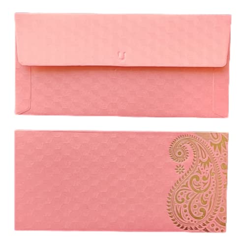 Image of Pack of 25 Matellic Baby-Pink Colourful Designer Shagun Lifafa /Money Gift Envelope with Golden Ambi for Gifting Money on Wedding, Birthday & Any Other Occasion