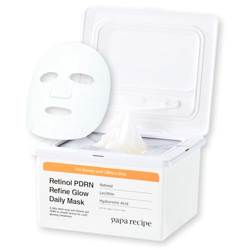 Papa Recipe Retinol PDRN Refine Glow Daily Mask (30 Sheets) - Korean Skin Revitalizing Facial Masks, Anti-aging - Soothing, Calming & Hydrating Face Skin, Sensitive Skin-friendly