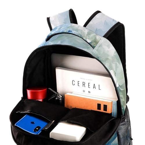 Sac à dos bleu vert abstrait d'école décontracté et léger avec compartiment principal - 4