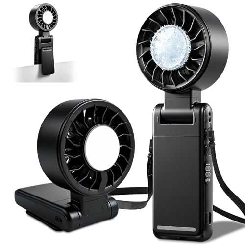 HEEYCEM 4-IN-1 Clip-On Portable Cooling Fan Rechargeable Handheld Mini Fan with lce Cooler,5 Gear High Speed 360° Rotatable Small Fans, for Outdoor, Travel, Beach, and Office (Black) by HEEYCEM - Used condition - US$15.87