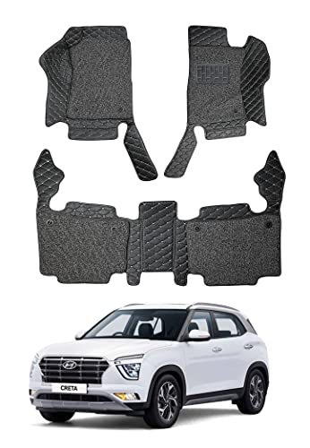 Image of Auto Hub Premium 7D car mat Hyundai Creta (Model: 2020-Till Date), Luxury Double-Stich 7d Car Floor Mat Complete Set, 100% Waterproof and Washable, Color : Black