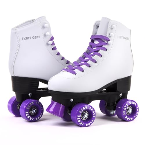 Skate Gear Extra Support Quad Roller Skates for Kids and Adults (Purple, Women's 10 / Men's 9)
