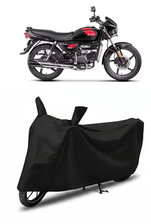 Image of DRAKOWISH Waterproof Bike Cover for Hero Splendor Plus XTEC | All Weather Protection from Rain, Dust, Heat & Scratches with Mirror Pockets & Buckle Belt | Splendor Plus XTEC Bike Cover