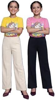Kids Girls Trousers Pack of 2 – Premium Cotton Blend Solid Pants | Lightweight & Comfortable Everyday Price In India