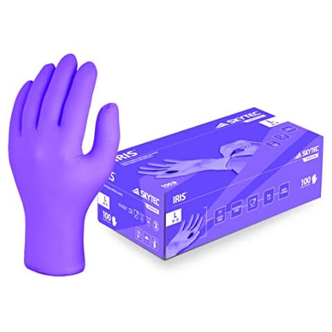 Skytec Iris Box of 100 Nitrile Powder-Free Disposable Gloves in Purple (Medium) Cover