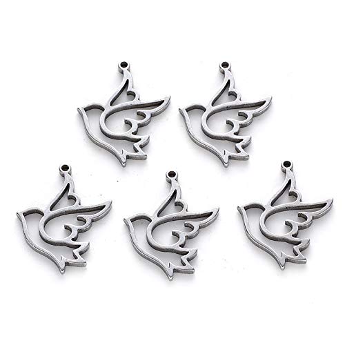 FASHEWELRY 100Pcs 304 Stainless Steel Dove Pendants 17x12x1mm Tiny Animal Dangle Charms for DIY Jewelry Making
