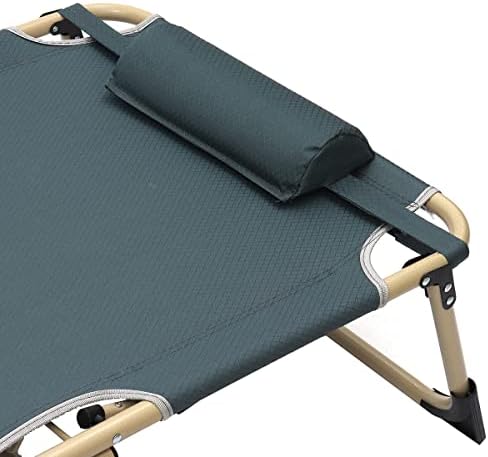 WOODYHOME Folding Sun Lounger with Adjustable Back Grey Outdoor Recliner Heavy Duty Large Wide Garden Chair Beach Bed with Pillow Pool Camping Sunlounger