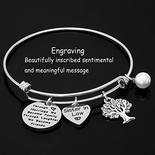 Kivosliviz Sister in Law Bracelet Jewelry Through Marriage We Became Family Bangle Bracelet for Sister of the Groom3