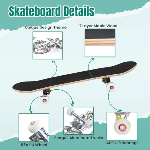 EFTOWEL Skateboards Snake with Rose Bud on high stem Stock Illustration Classic Concave Skateboard Cool Stuff Teen Gifts Longboard Extreme Sports for Beginners and Professionals, Color4 by EFTOWEL - Used condition - Image 6